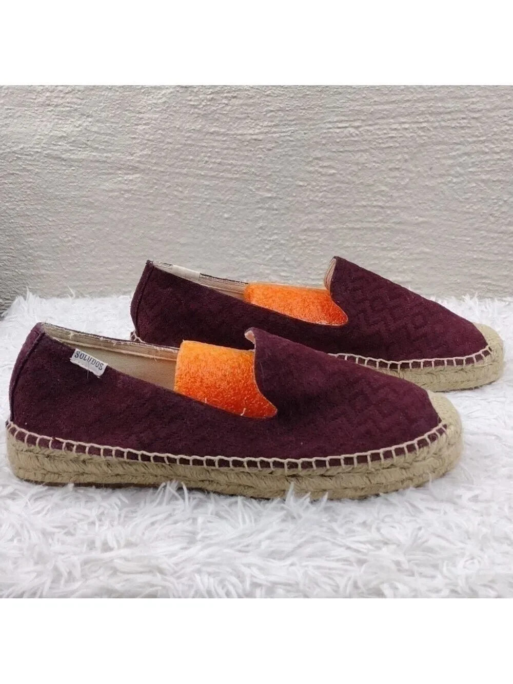 Soludos Burgundy Stitched Suede Leather Almond Toe Espadrille Platform Shoe